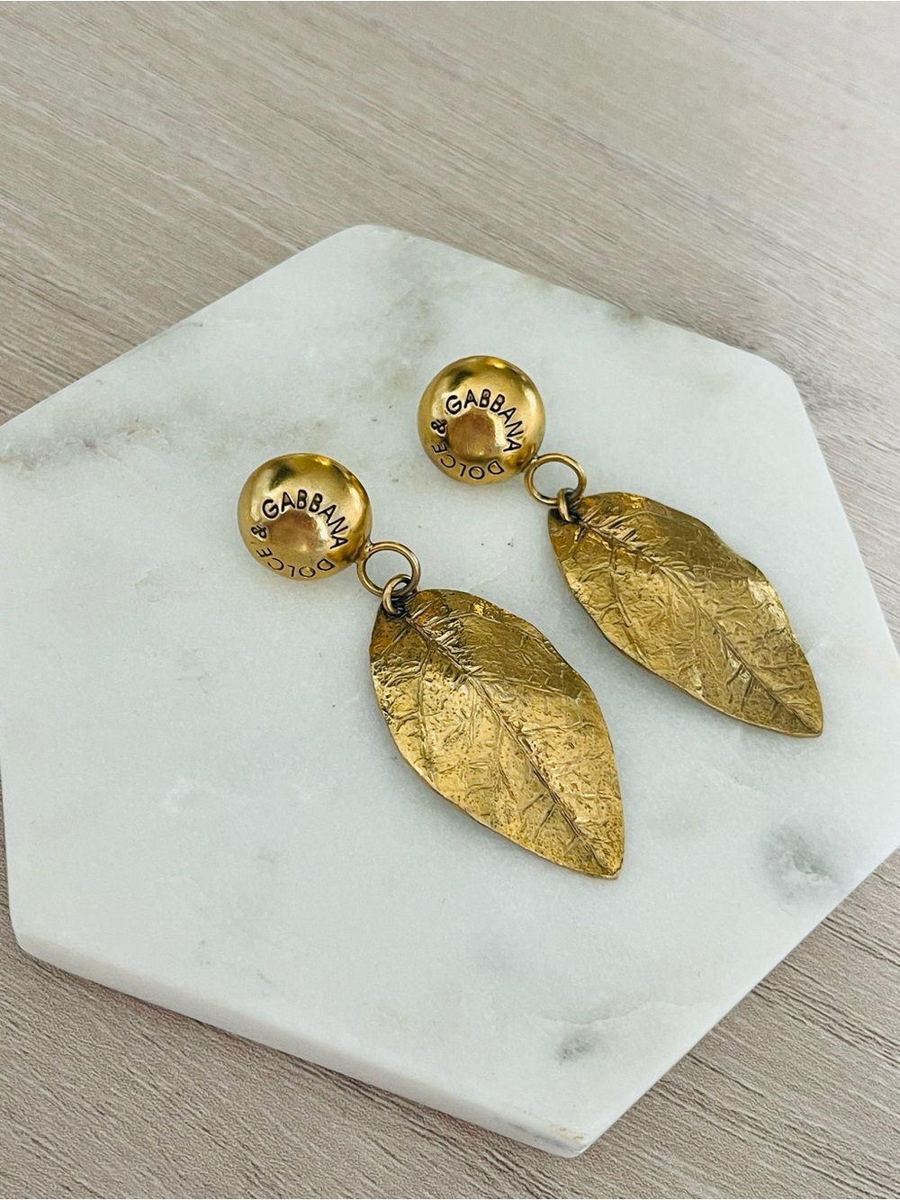 Dolce & Gabbana Textured Gold Leaf Dangle Earrings